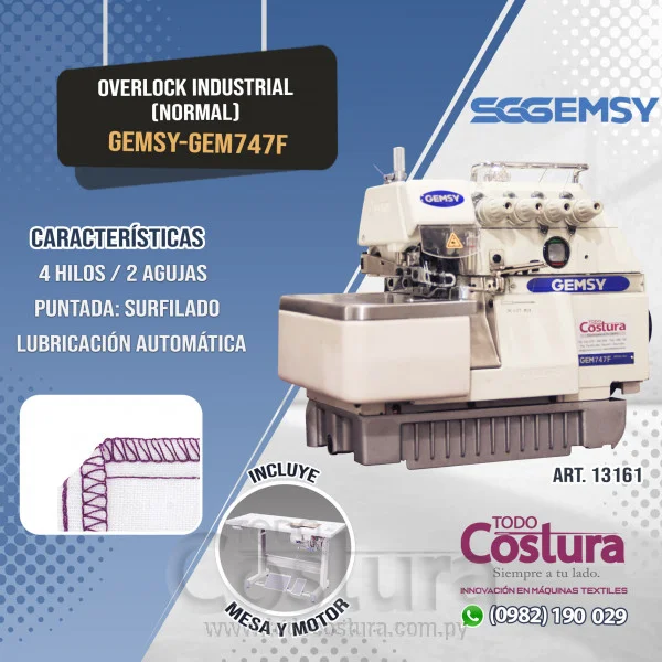 OVERLOCK INDUSTRIAL (NORMAL) 4 HILOS GEMSY-GEM747F